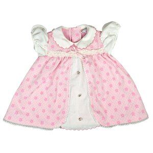 Vintage Catton Candy Baby Girl Dress 0-6 mo Pink White Floral Lace Accents